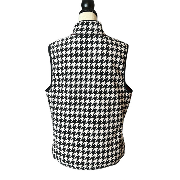 Fleece Zip-up Vest Reversible Black and White Houndstooth and Red Size M - Picture 3 of 6